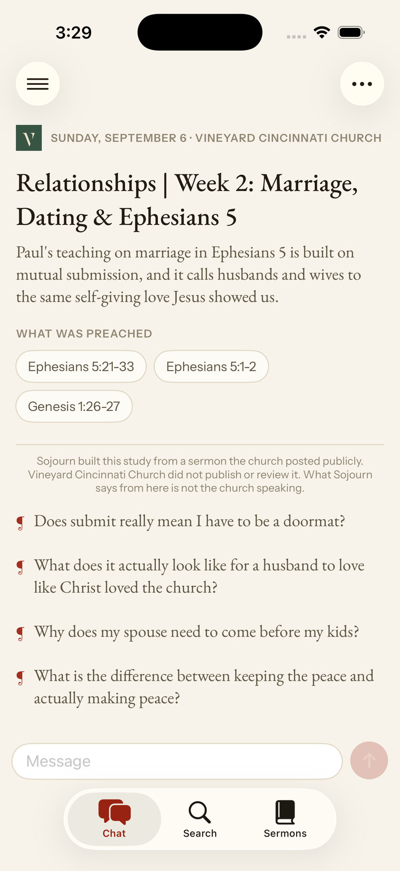 A sermon study in Sojourn, with the passages preached and questions to explore